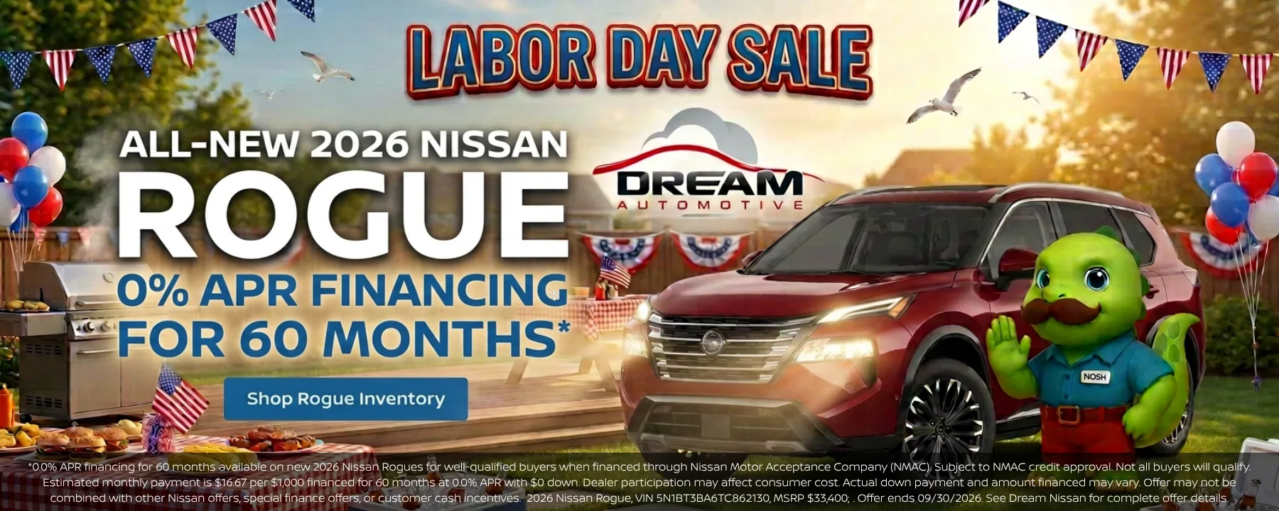 All-new 2026 Nissan Rogue 0% APR financing for 60 months