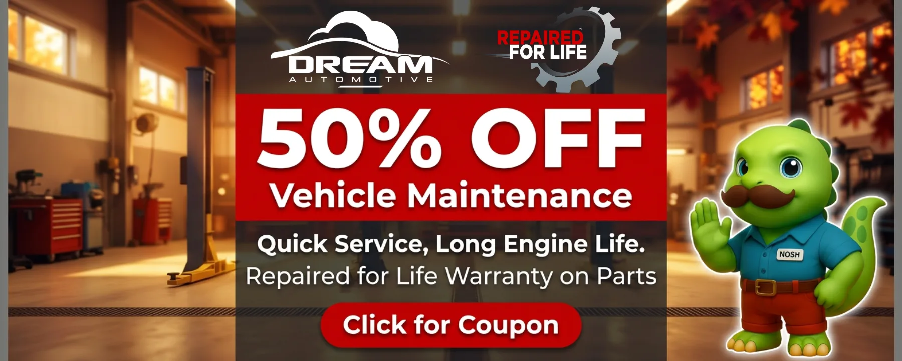 50% off vehicle maintenance